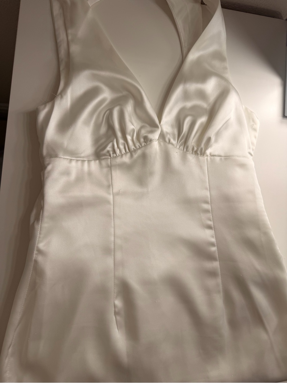 Beginning Boutique Satin V-Neck Slip Dress in Ivory Cream